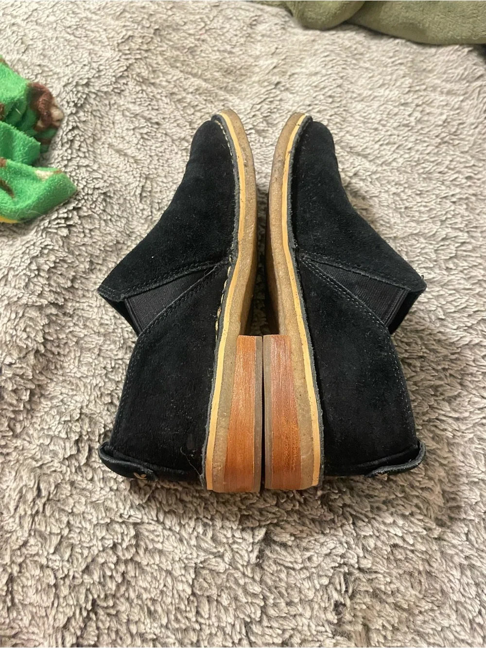 UGG Black Suede Slip-On Loafers with Tan Contrast Sole